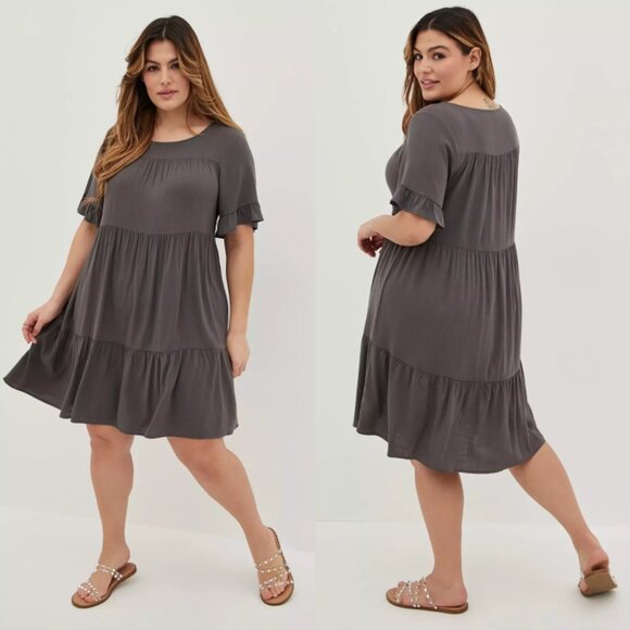 torrid Dresses & Skirts - NWT Torrid 2 Grey Mini Textured Rayon Tiered Dress 2X 18 20